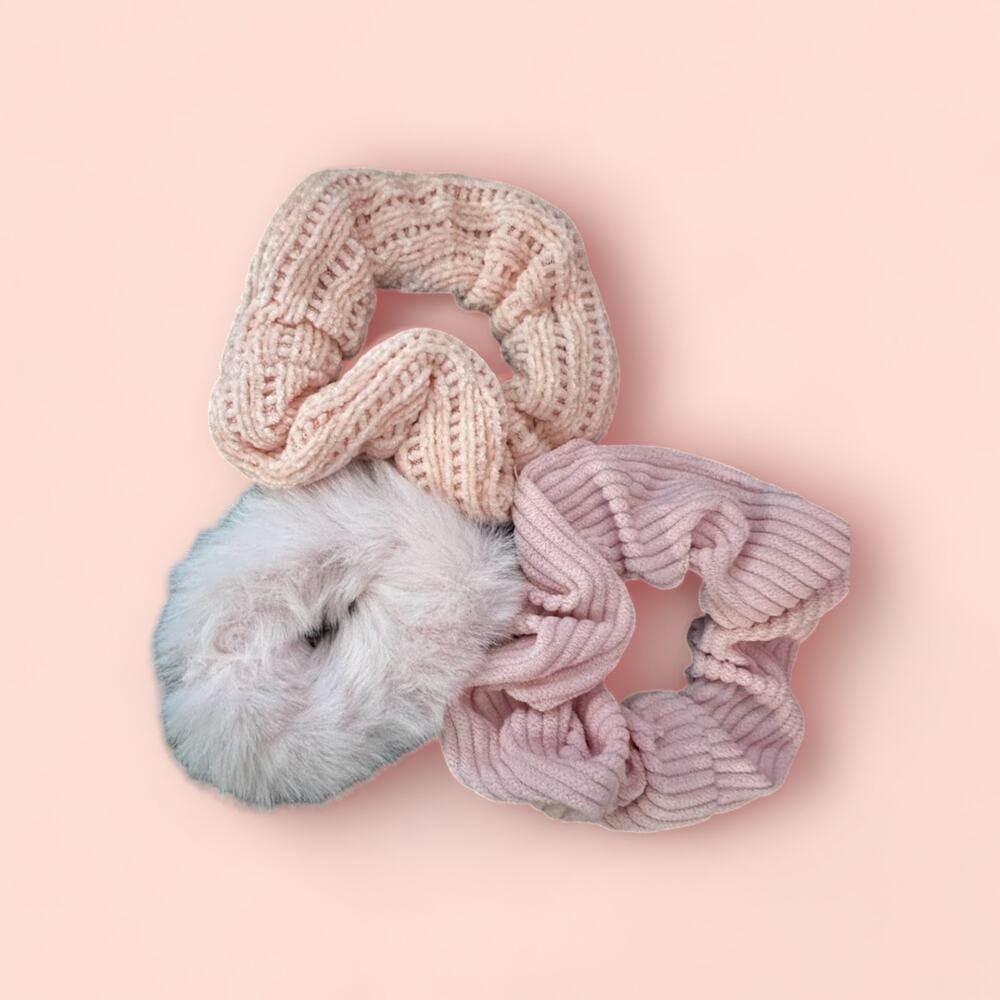 Pink Kawaii Scrunchie Lot - Fuzzy Soft Scrunchies